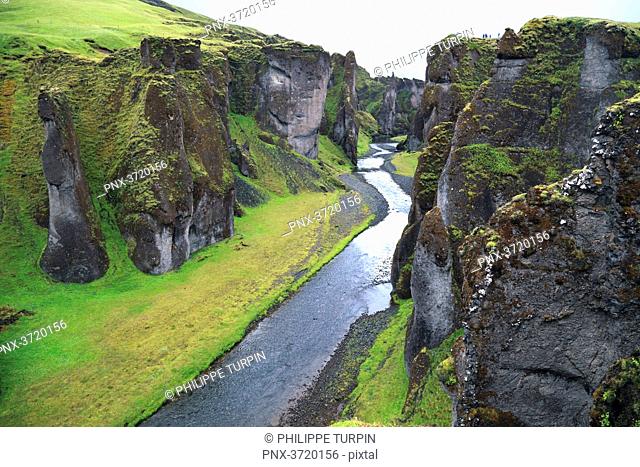 Iceland, Sudurland. Fjadrargljufur Canyon