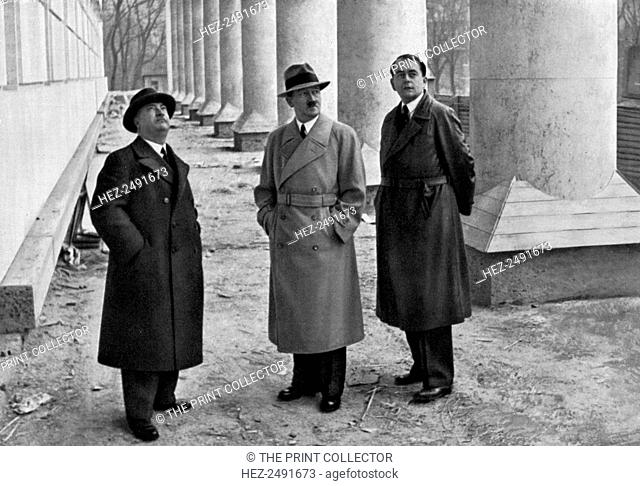 Adolf Hitler, with architects Professor Leonhard Gall and Albert Speer, Munich, Germany, 1934. Hitler (1889-1945), Gall 1884-1952) and Speer (1905-1981)...