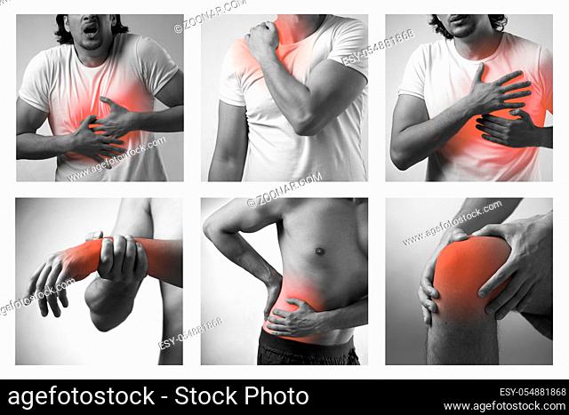 Collage of man suffering from acute pain