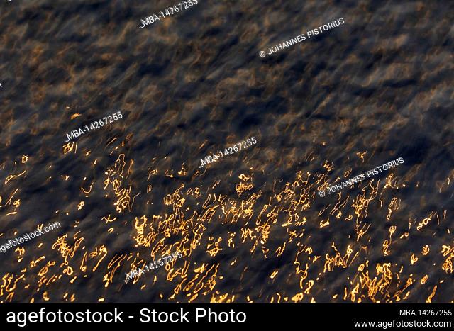 Europe, Denmark, North Jutland. The surf of the Baltic Sea glistens in the first morning light