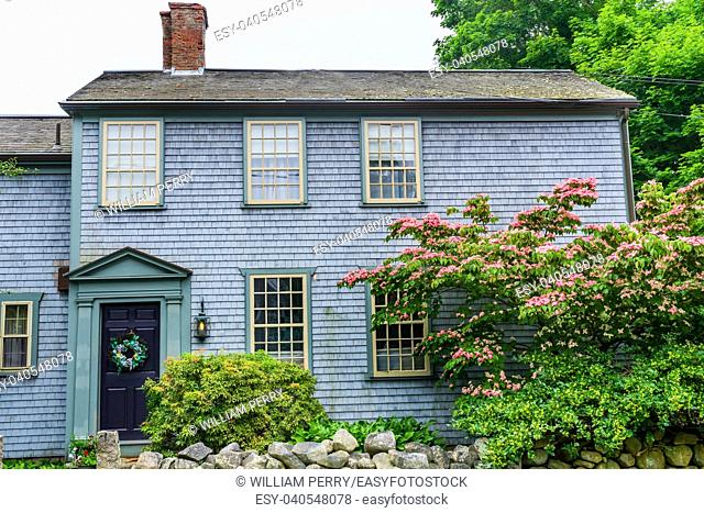 Old House Colorful Flowers Padnaram Village Dartmouth Masschusetts . .