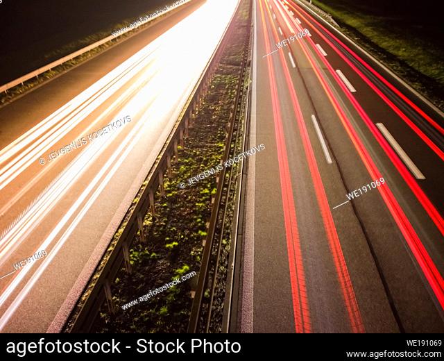 long exposure road traffic night lights spotlight