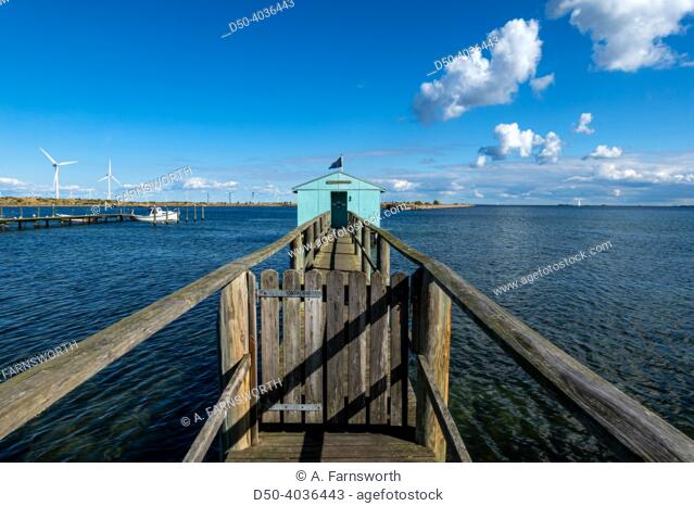Copenhagen, Denmark Sept 23, 2022 A small bathhouse on a pier called lille Helgoland