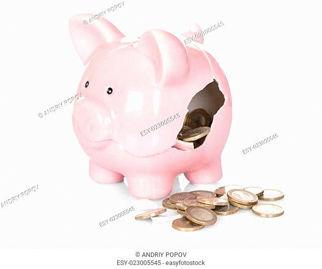 Broken Piggy Bank With Money