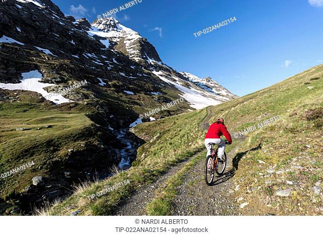 Italy Lombardy Stelvio National Park the Alps Rezzalo Valley cycle path bg.: Mt. Costa di Gavia