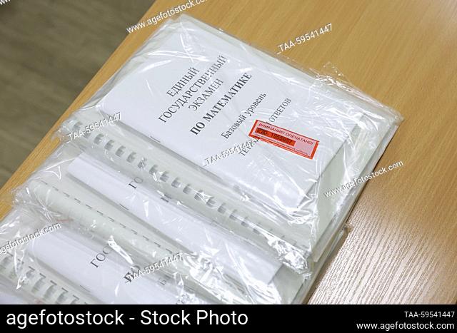 RUSSIA, SVERDLOVSK REGION - JUNE 1, 2023: Exam papers and Braille notebooks are seen as visually impaired students of the Verkhnyaya Pyshma boarding school...