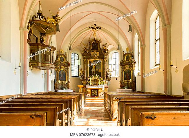 Berchtesgaden, Alps, Ramsau, church St. Sebastian, interior view
