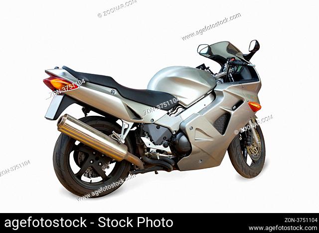 Beautiful silvery motorcycle on white background