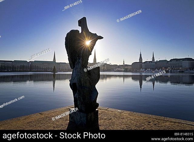 The Windsbraut on the Inner Alster Lake by Hans Martin Ruwoldt with the city skyline, Hamburg, Germany, Europe