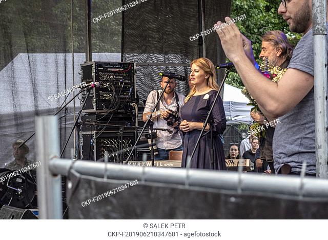 Slovak President Zuzana Caputova, center, can understand the people who protest in the Czech Republic against Prime Minister Andrej Babis (ANO) and for...