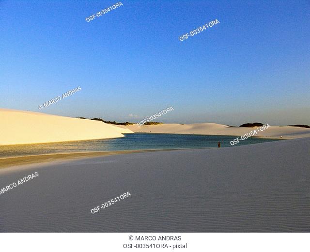 sao luis do maranhao green water pond in the sand dunes at lencois maranhenses national park