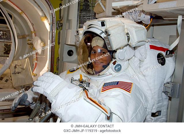 NASA astronaut Sunita Williams, Expedition 33 commander, is pictured in the Quest airlock of the International Space Station as she prepares for the start of a...