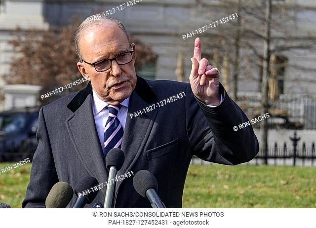 Director of the National Economic Council Larry Kudlow speaks to reporters on the North Driveway of the White House in Washington, DC on Friday, December 6