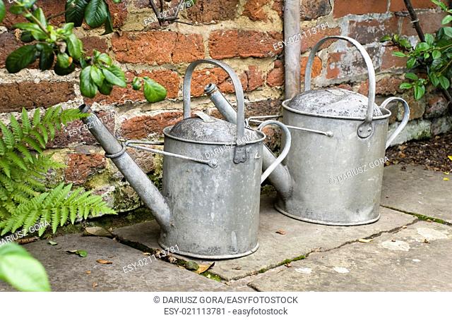 Two old, metal watering cans