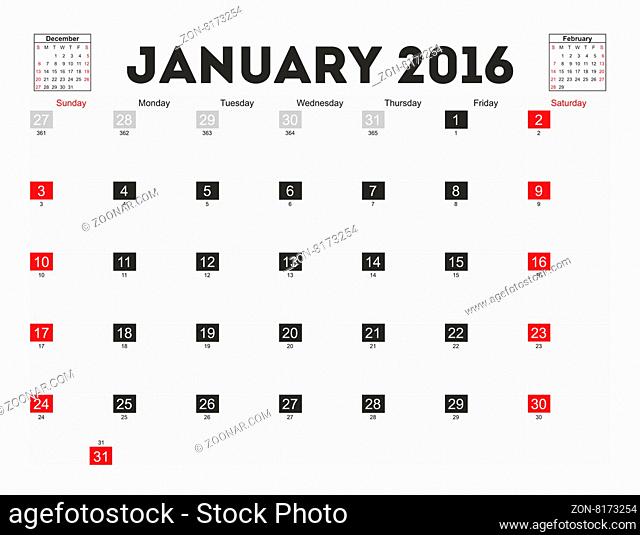 Vector planning calendar January 2016