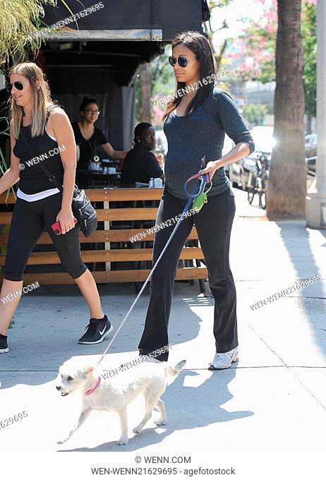 Zoe Saldana takes her dog out with some friends Featuring: Zoe Saldana Where: Los Angeles, California, United States When: 20 Aug 2014 Credit: WENN