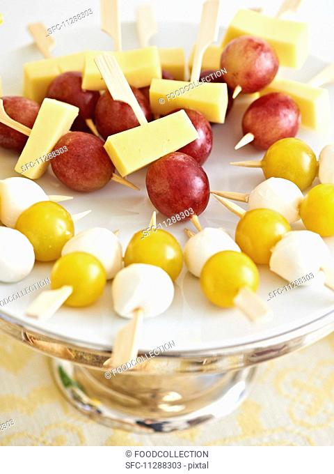 Cheese and fruit skewers for an Easter brunch