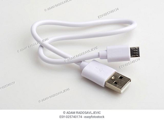 USB cable for data and charging on white