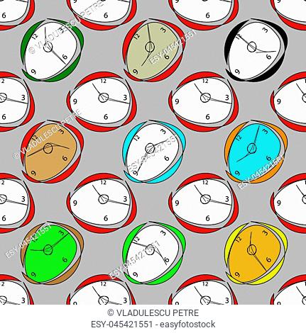 pattern with colored watches on gray background