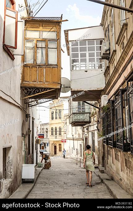 baku city old town street view in azerbaijan