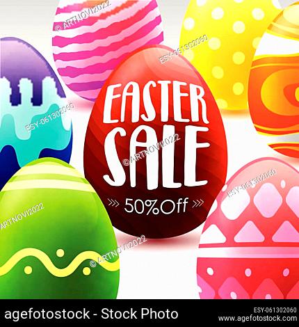 Easter sale banner background template with beautiful colorful eggs