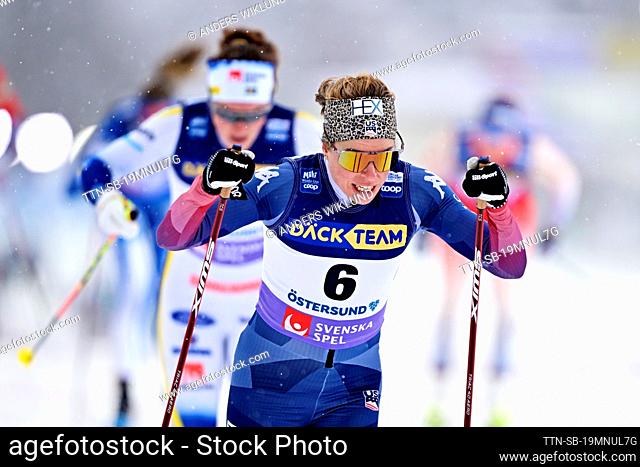 Rosie Brennan (USA) during the women's sprint quarter final on Saturday in the World Cup in cross-country skiing at the Östersund ski stadium in Ostersund