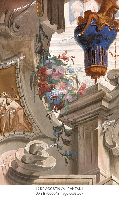 Flowers, detail from the fresco by the Galliari brothers, 1750-1760, ballroom (Salone delle Feste), first floor (piano nobile), Villa Arconati