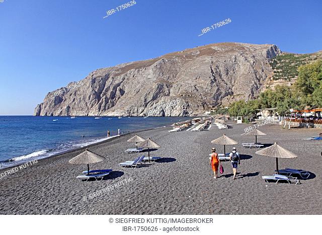 Black beach of Kamari, Santorini, Cyclades, Aegean Sea, Greece, Europe