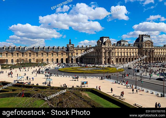 Amazing view of the square from the window of the Louvre Paris France. April 2019