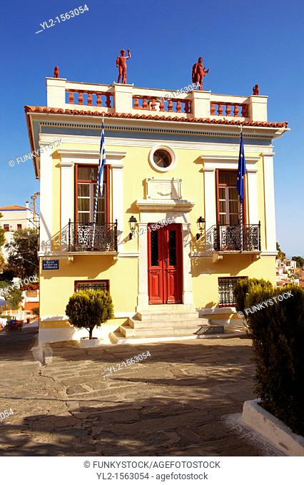 Neo Classical Town Hall of Ioulis Chora administrative centre town of Kea, Greek Cyclades Islands