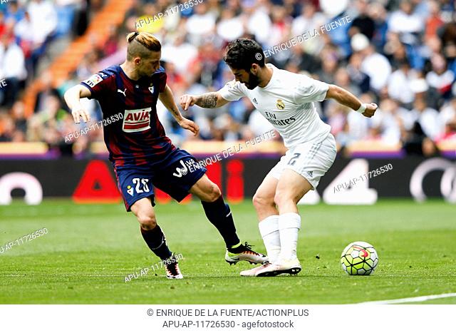 2016 La Liga Football Real Madrid v SD Eibar Apr 9th. 09.04.2016. Madrid, Spain. Francisco Roman Alarcon (22) Real Madrid and Keko Gontan (20) SD Eibar