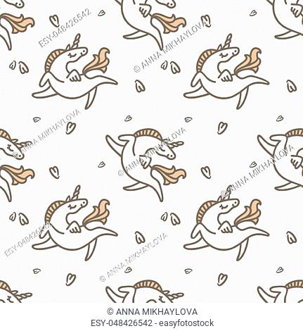for childrens textile. Seamless pattern. Soft colors. White unicorns