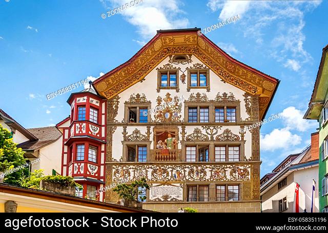 Historical house with fresco in Lucerne downtown, Switzerland