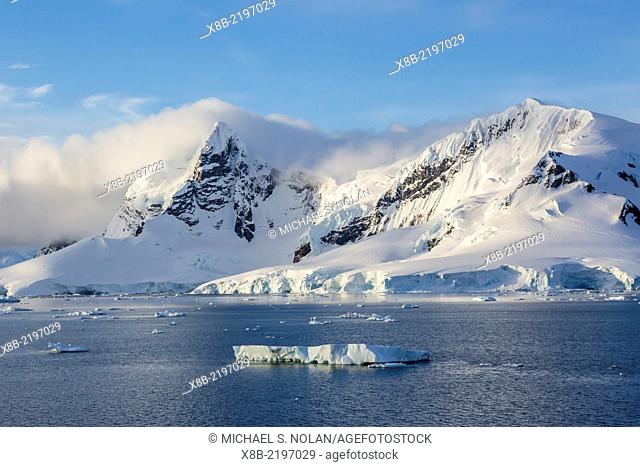 Snow-capped mountains of Cuverville Island, Errera Channel, Antarctica