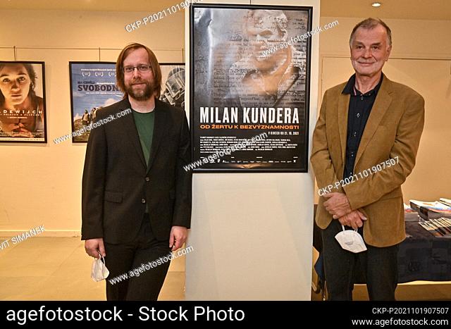 Editor and co-author Jakub Vansa, left, and cinematographer Miroslav Soucek, right, introduced documentary film by Miloslav Smidmajer about French writer of...