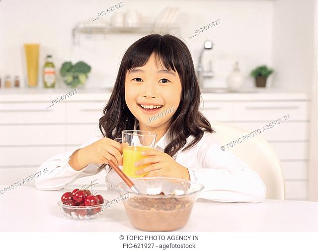 Girl Drinking Orange Juice, Korea