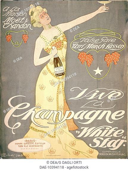 Posters, France - Maison Moet et Chandon, Vive la Champagne White Star, Valse gaie par Carl Munch Lassen. Cover of a song booklet advertising Champagne