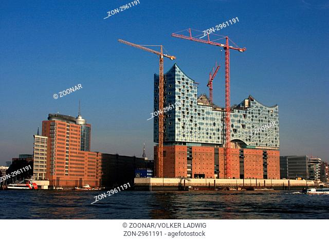 Baustelle der neuen Elbphilharmonie in der Hamburger Hafencity