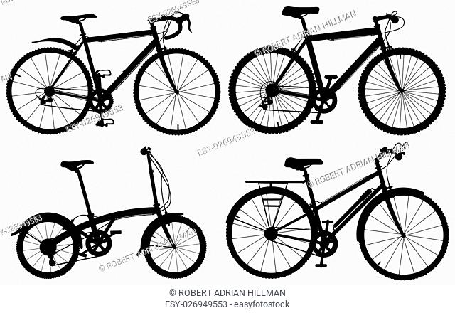 Set of detailed editable vector generic bicycle silhouettes