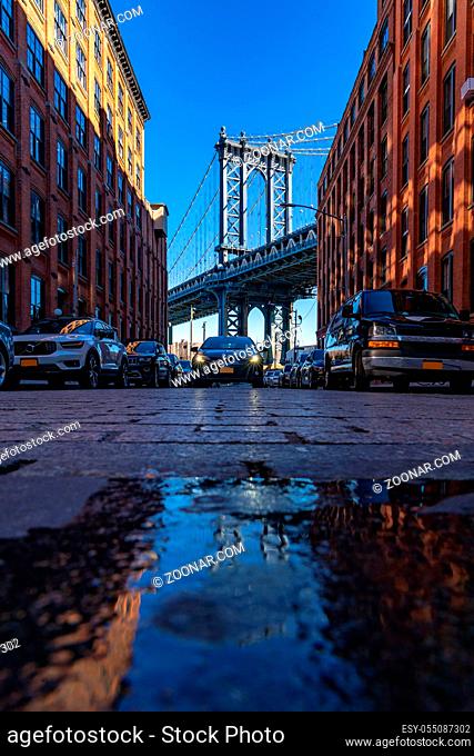 Down Under the Manhattan Bridge Overpass - DUMBO Point from brooklyn New york city NY USA