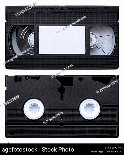 Isolated Front And Back Of A Retro Vintage Video Cassette Tape (VHS) On A White Background