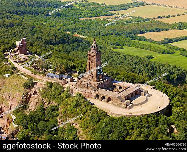 Oberburg with Barbarossa tower and Kyffhauser monument, Kyffhauser mountains, Thuringia, Germany