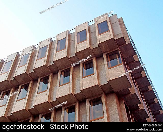 leeds, west yorkshire, united kingdom - 25 august 2021: the exterior of the brutalist bank house in leeds built as a branch of the bank of england in 1969