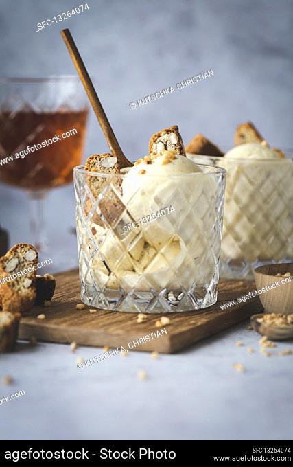 Vin Santo ice cream with almond brittle and homemade cantuccini