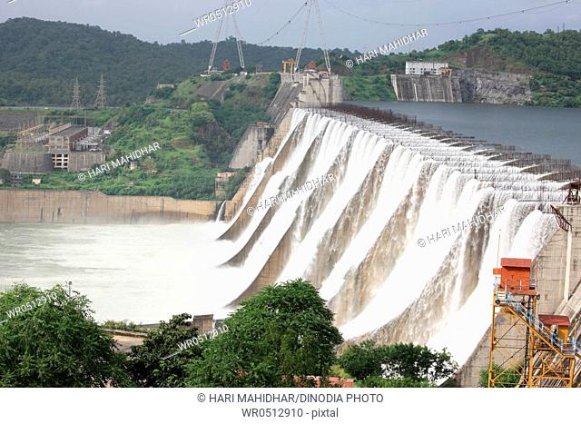 Narmada river dam in kevadia colony , Gujarat , India
