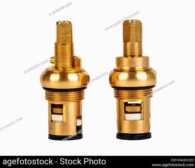 Brass faucet parts cartridge for water valve isolated on white background