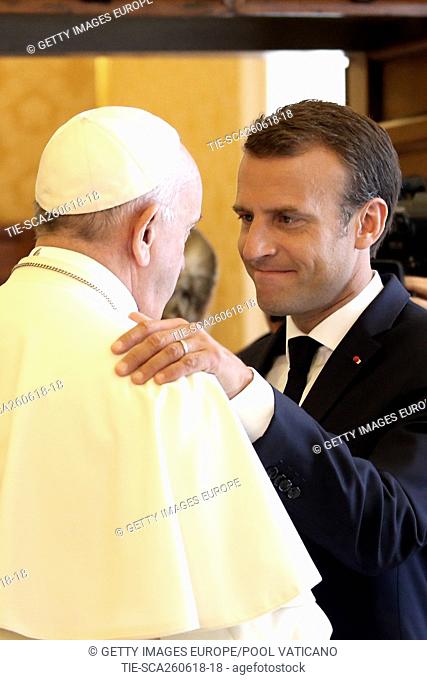 Pope Francis with French president Emmanuel Macron . Vatican City, Vatican 26-05-2016 **Editorial usy only**