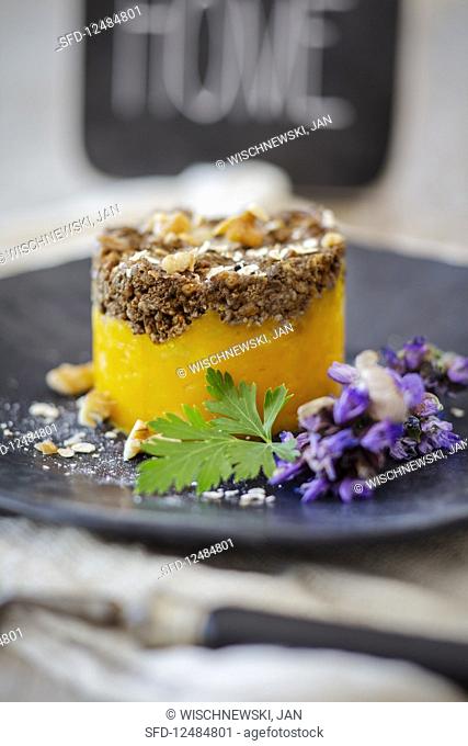 Haggis with mashed pumpkin and turnips as an appetiser (Scotland)