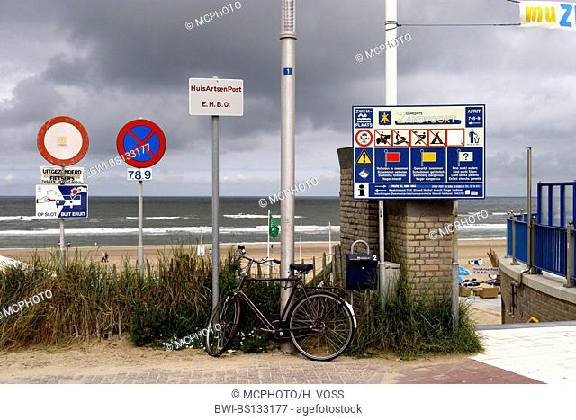 traffic signs and warning sign at the beach esplanade of Zandvoort, Netherlands, Zandvoort