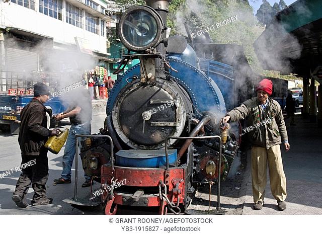 Darjeeling Himalayan Railway Toy Train being serviced, Darjeeling, West Bengal, India